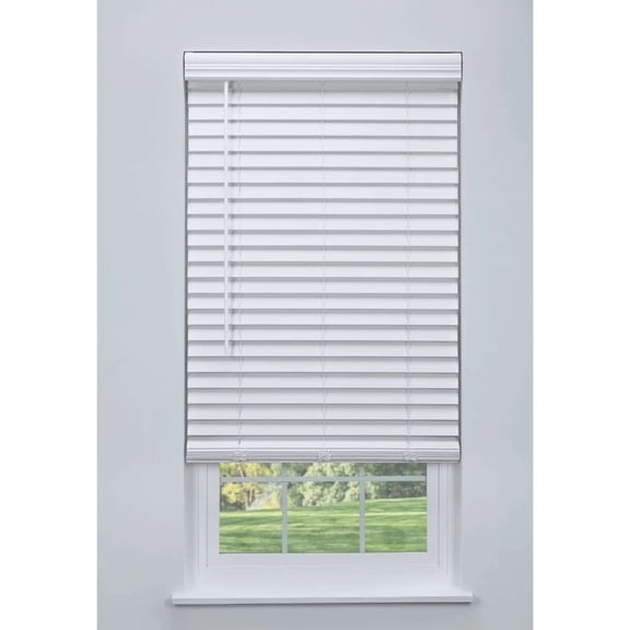 Linen Avenue Cordless 2" Faux Wood Blind White 39 1/2 W x 60 H, Flush Inside Mount (No Valance Side Pieces/Returns Included, Arrives ½ Inch Narrower)
