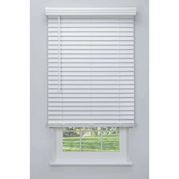 Linen Avenue Cordless 2" Faux Wood Blind White 46 1/2 W x 48 H, Outside Mount