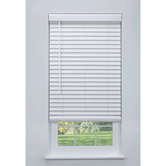 Linen Avenue Cordless 2" Faux Wood Blind White 48 1/2 W x 60 H, Flush Inside Mount (No Valance Side Pieces/Returns Included, Arrives ½ Inch Narrower)