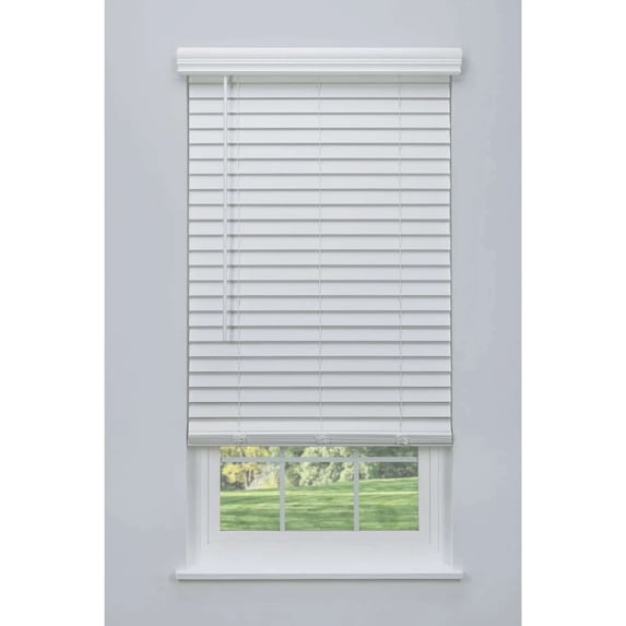 Linen Avenue Cordless 2" Faux Wood Blind White 48 1/2 W x 60 H, Partial Inside Mount (Arrives ½ Inch Narrower)
