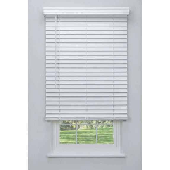 Linen Avenue Cordless 2" Faux Wood Blind White 56 1/2 W x 48 H, Outside Mount