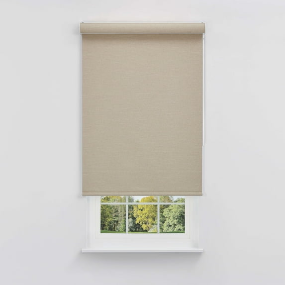 Linen Avenue Cordless Coastal Blackout Cassette Roller Shade with Bloc Wand for Easy Adjustment– UV Protection, Room Darkening–Tan Driftwood 61 W X 78 H (Arrives 1/4" Narrower)