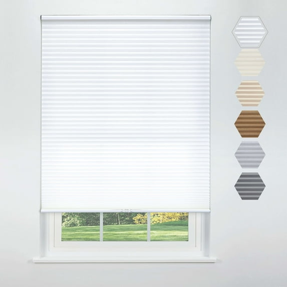 Linen Avenue Cordless Standard Light Filtering Cellular Shade 39 W x 66 H, White (Arrives 1/4" Narrower)