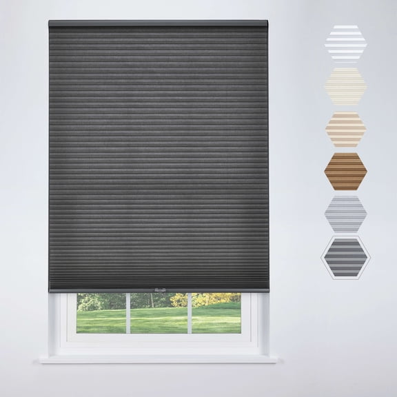 Linen Avenue Cordless Standard Light Filtering Cellular Shade 62 W x 66 H, Dark Grey (Arrives 1/4" Narrower)
