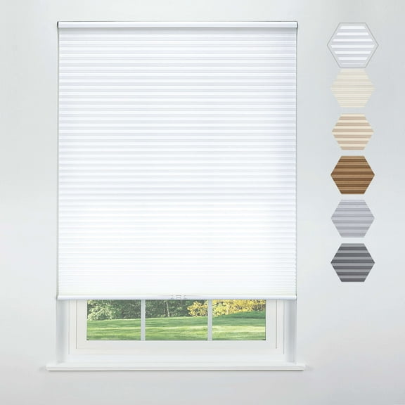 Linen Avenue Cordless Standard Light Filtering Cellular Shade 70 W x 66 H, White (Arrives 1/4" Narrower)