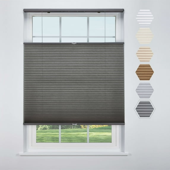 Linen Avenue Cordless Top Down Bottom Up Light Filtering Cellular Shade 28 W x 48 H, Dark Grey (Arrives 1/4" Narrower)