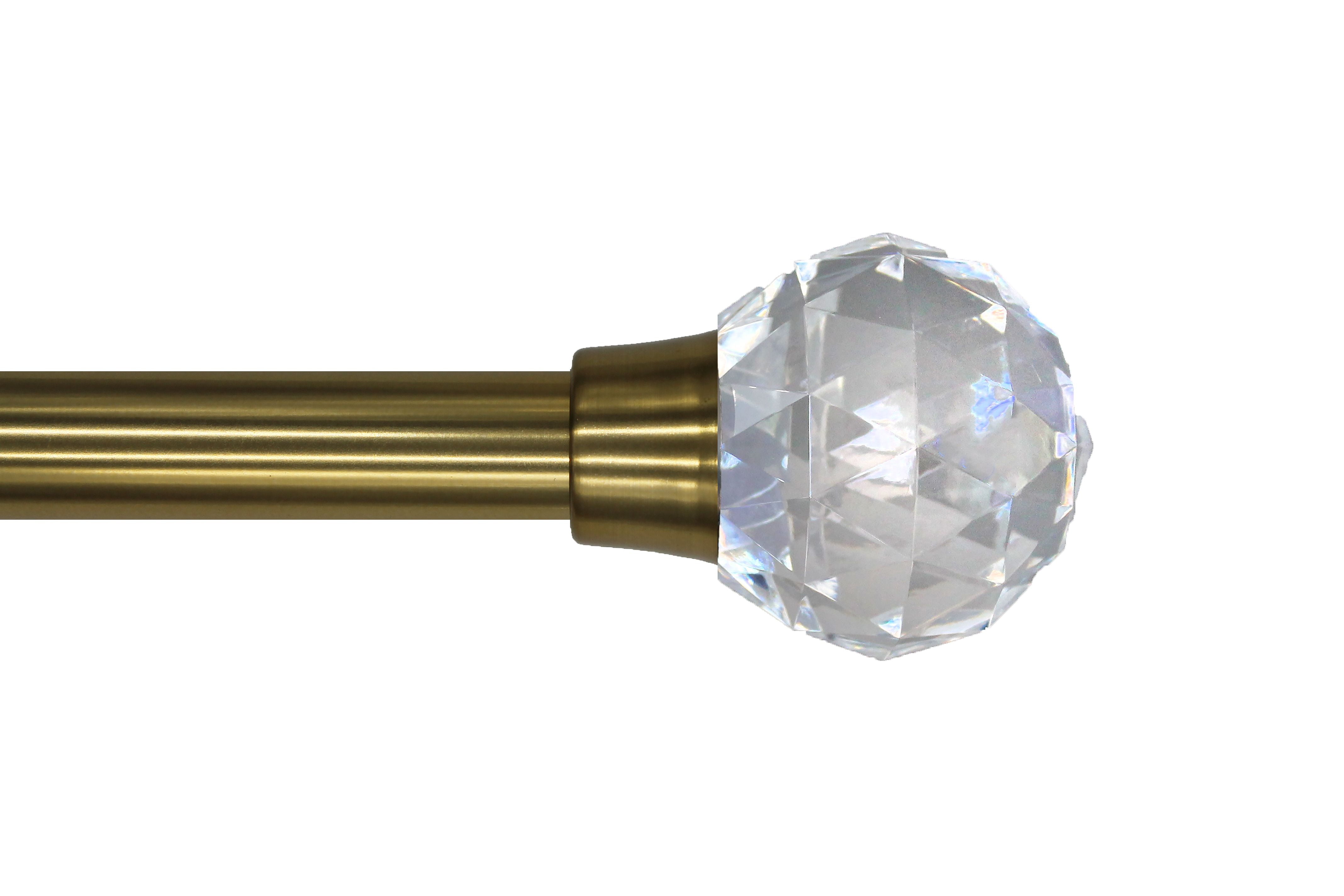 Linen Avenue Faceted Acrylic Single Window Curtain Rod Set, 28 to 48-inch, Brass
