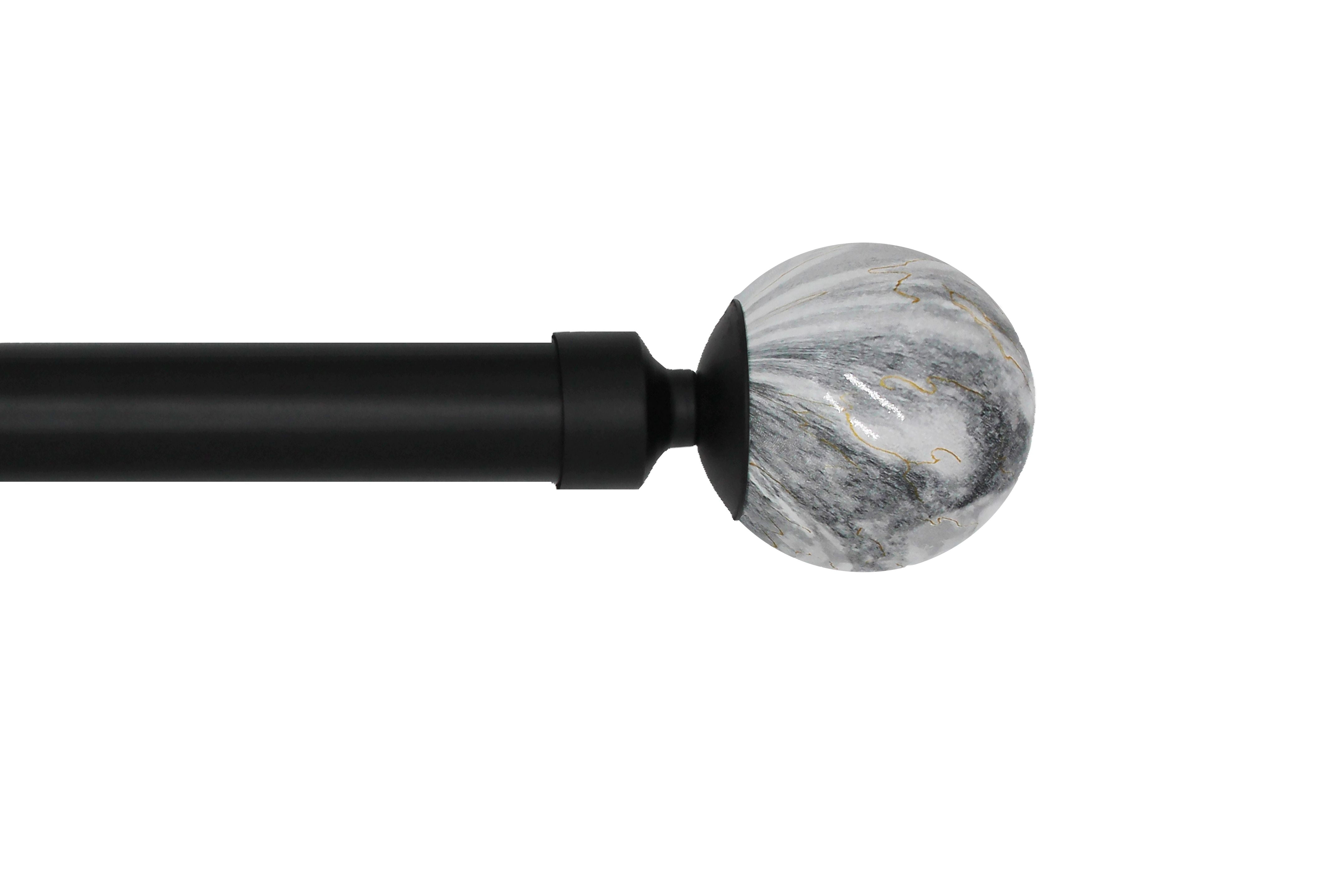 Linen Avenue Grey Marble Single Window Curtain Rod Set, 28 to 48-inch, Matte Black