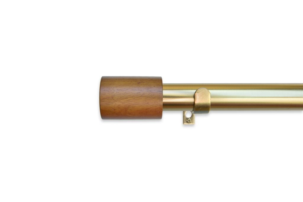 Linen Avenue Wood Cylinder Single Window Curtain Rod Set, 66 to 120-inch, Brass