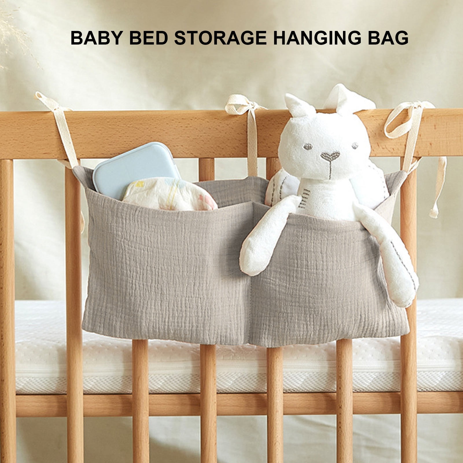 Linen Baby Bedside Hanging Storage Bag,2 Pockets Organizer for Baby ...