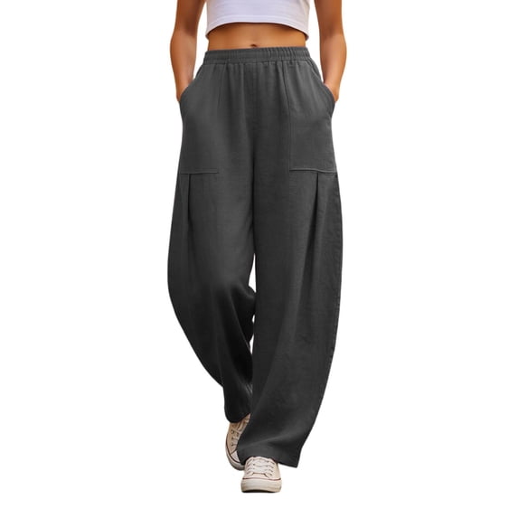 Linen Barrel Pants Women Baggy Summer Wide Leg High Waisted Palazzo Harem Pants Flowy Loose Fit Lantern Trousers
