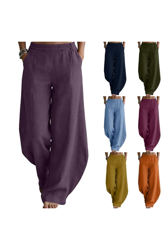 Linen Barrel Pants Women High Waist Casual Wide Leg Long Palazzo Trousers Curved-Leg Pants for Women Summer Beach Trouser