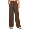 thumbnail image 1 of Linen Beach Pants Women, Wide Leg Summer Flowy Drawstring Elastic Waisted Loose Trousers with Pockets for Vacation Ladies Sweatpants Brown S, 1 of 8