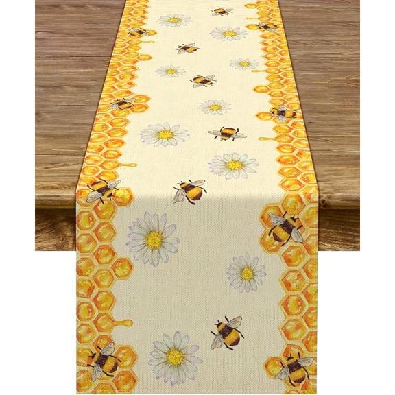 Linen Bee Daisy Table Runner Rustic Home Farmhouse Table Cover Boy Girl Bithday Party Indoor Outdoor Decoration Home Kitchen Dining Room Decor (13" x 72")
