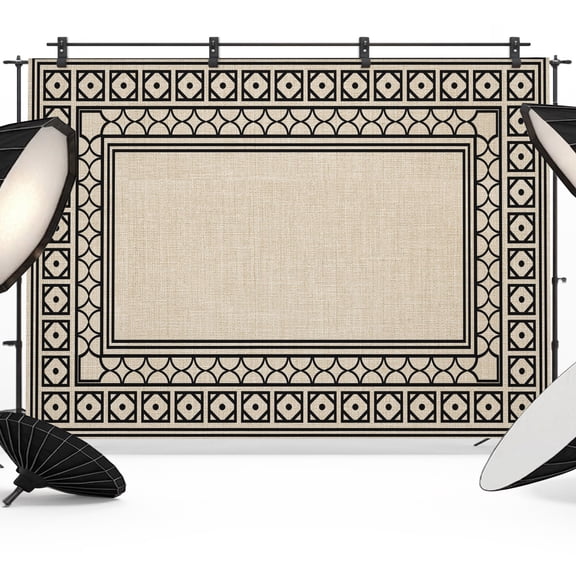 Linen Beige Backdrop for Photography, Black Diamond Pattern Border Rustic Southwestern Photo Backdrop Portrait Background Party Banner Photo Backgrounds for Studio Booth Props, 7x5ft