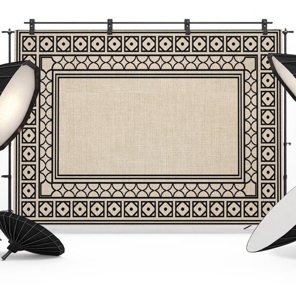 Linen Beige Backdrops for Photography, Black Diamond Pattern Border Rustic Southwestern Fabric Photo Background Sturdy Studio Props for Photo Studio, Video Recording, Booth & Photoshoot 7x5ft