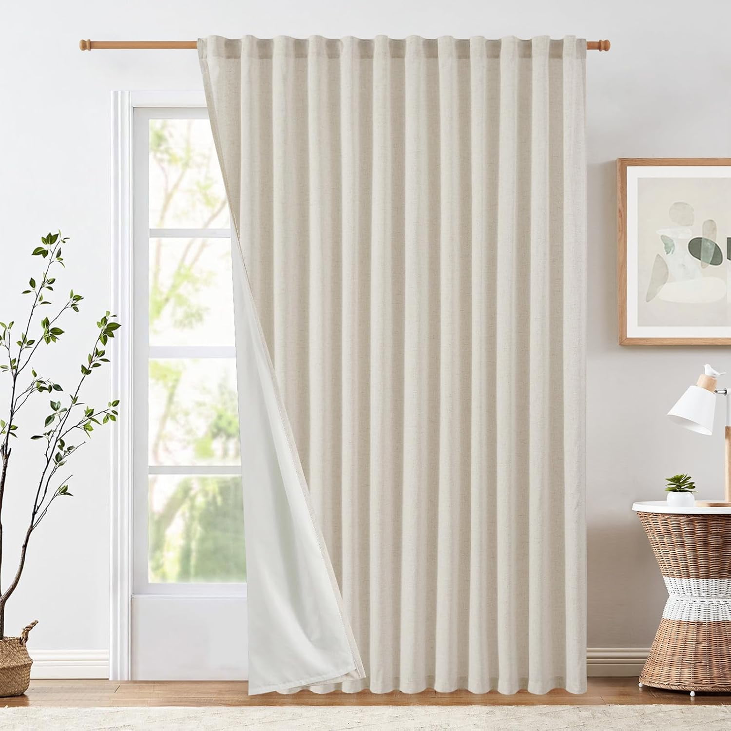 Linen Beige Curtains 84 Inches Long Extra Wide for Living Room ...
