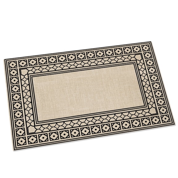 Linen Beige Door Mat 16x24 Inch Black Diamond Pattern Border Rustic Southwestern Entryway Rug with Non-Slip Rubber, Front Door Mat Indoor Floor Mats for Living Room Bathroom Bedroom Home Office