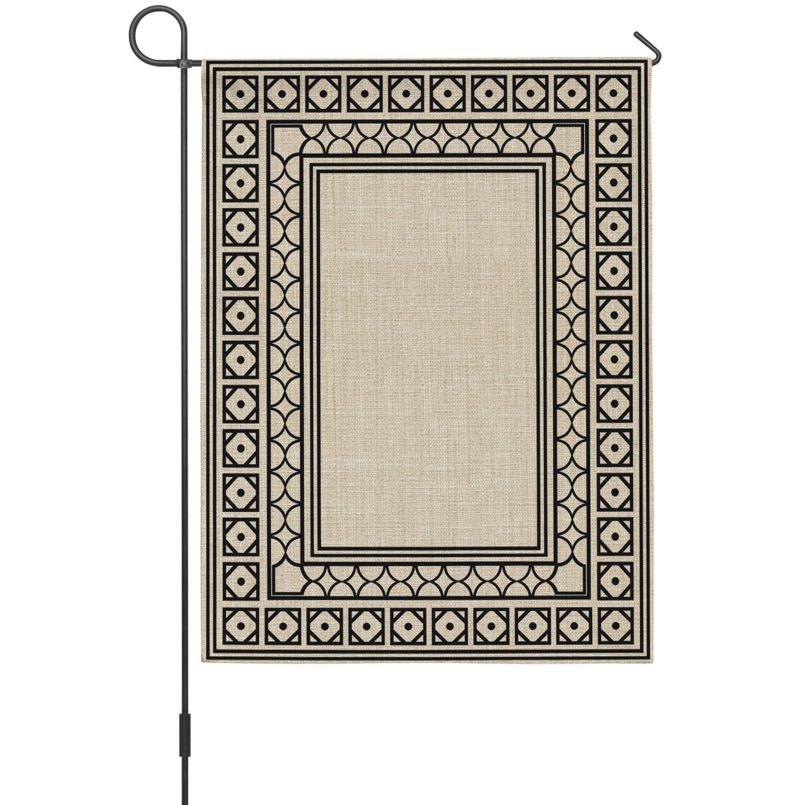 Linen Beige House Flag 28 x 40 Inches, Black Diamond Pattern Border ...