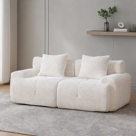 Linen Beige Modular Loveseat, 73-Inch 2-Seater Sectional Sofa for Living Room, Tufted Polyester Couch with Pillows