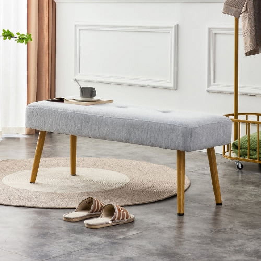 Linen Bench with Gold Legs, Upholstered Long Bench Seat for Bedroom