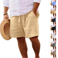 thumbnail image 1 of Linen Bermuda Shorts Men Casual Elastic Waist Drawstring Summer Beach Shorts with Pockets Earthy Yellow 3XL, 1 of 4