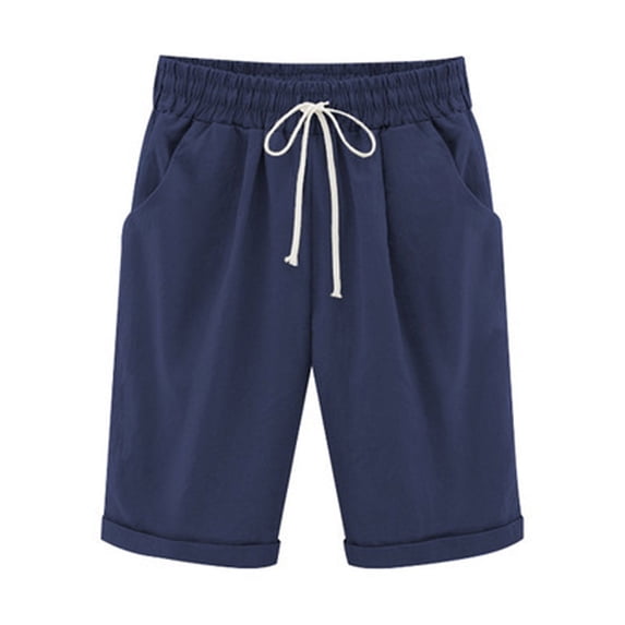 Linen Bermuda Shorts for Women Knee Length,Cotton Shorts for Women Casual Summer Bermuda Shorts Knee Length Trendy Drawstring Camping Shorts with Pockets