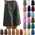 thumbnail image 1 of Linen Bermuda Shorts for Women Knee Length Wide Leg Ladies Petite Casual Summer Long Shorts 10" Inseam, 1 of 6