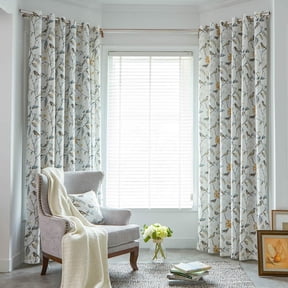VOGOL Linen Birds and Flower Print Blackout Curtains, Home Decor Window Panels for Kitchen Kid's Room, One Panel, W52xL63, Gray, Grommet