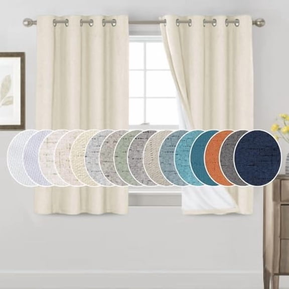 Linen Black Out Curtains 54 Inches Long 100% Blackout Curtains for Bedroom Thermal Insulated with White Liner,Noise Reducing, 52" Wide Per Panel, Set of 2,Bleached Sand