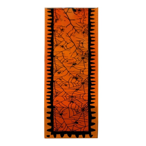 Linen Black and Orange Halloween Table Runner 72 Inches Long, Black Spider Webs Home Kitchen Table Decor, Funny Halloween Decorations for Home