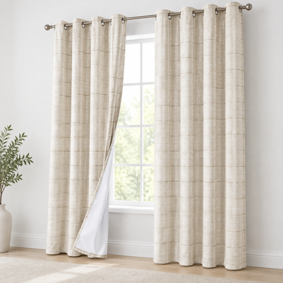 Linen Blackout Curta- Boho Plaid 52x84 Inch 2 Panels