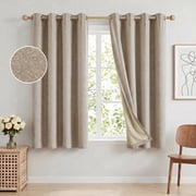 100% Blackout Curtains 52x63 in Set of 2, Faux Linen Textured Curtains for Bedroom Living Room, Thermal Insulated Window Drapes with Grommet, Room Darkening & P
