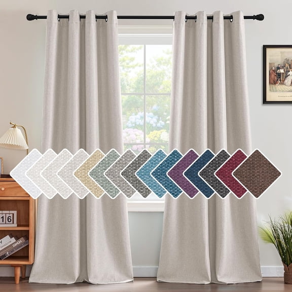 Linen Blackout Curtain 84 Inches Long for Bedroom/Living Room Thermal Insulated Grommet Linen Look Curtain Drapes Primitive Textured Burlap Effect Window Drapes 1 Panel - Heather Ivory