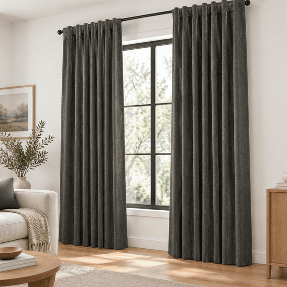 Linen Blackout Curtain 90 Inches Long For Bedroom/living Room Thermalulated Tab Drapes Primitive Textured Burlap Effect Window 2 P