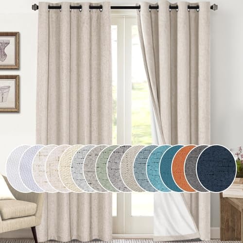 Linen Blackout Curtains for Bedroom 108 Inches Long Thermal Insulated Textured Blackout Curtains for Living Room Grommet Heat and Full Light Blocking Drapes 2 Panels, Natural, 52x108 Inch