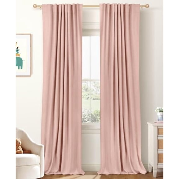 Linen Blackout Curtains for Bedroom 84 Inches Long Back Tab/Rod Pocket Living Room Drapes Thermal Insulated Blackout Curtains 2 Panels Set 50 W x 84 L Blush Pink