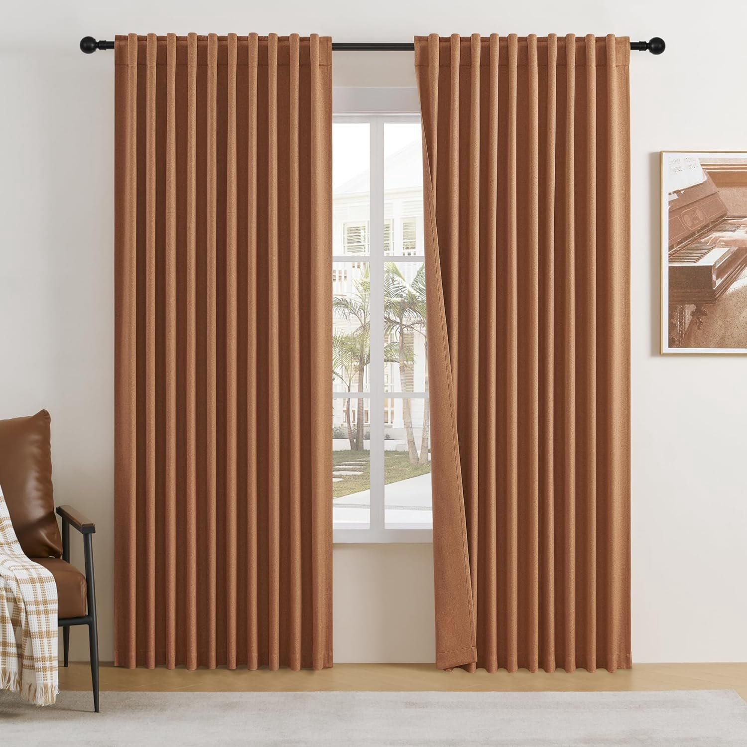 Draper Tab Linen Blackout Curtains- Energy Saving Back Tab Loop Pocket Pinch ...