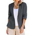 thumbnail image 1 of Linen Blazer Jackets for Women Casual Summer Lightweight Cardigan Plus Size Half Sleeve Office Pockets Lapel Blazer Fully Ladies Plain Open Collared Office Formal Tops Size S-5XL, 1 of 6