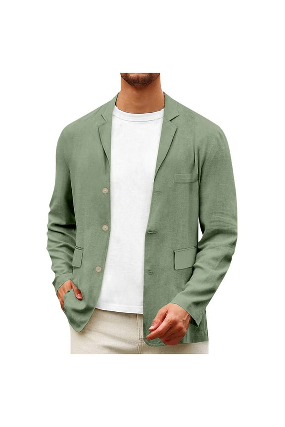 Linen Blazer Men Slim Fit Casual Suit Jacket Lightweight 3-Button Wedding Prom Sport Coat Spring Summer Breathable Cotton Blend Business Smart Office Wear