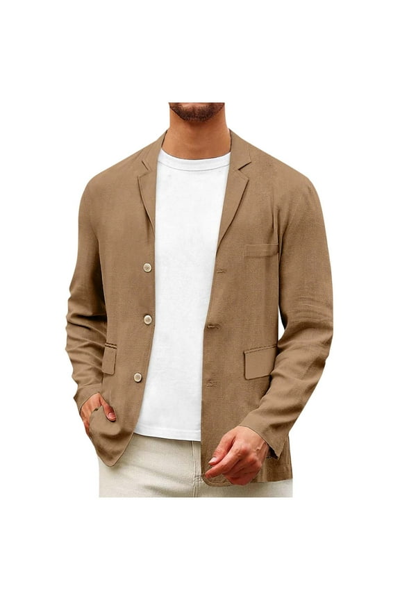 Linen Blazer Men Slim Fit Casual Suit Jacket Lightweight 3-Button Wedding Prom Sport Coat Spring Summer Breathable Cotton Blend Business Smart Office Wear