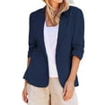 thumbnail image 1 of Linen Blazer Women Lightweight 3/4 Stretchy Ruched Sleeve Fully-Lined Casual Work Jacket With Pockets 2025 Summer, 1 of 6