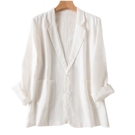 Linen Blazer for Women Long Sleeve Lightweight Casual Lapel Vneck Jackets with Pocket for Work Office Outfits