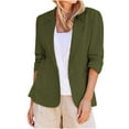 thumbnail image 1 of Linen Blazers for Women 2025 Summer 3/4 Sleeve Lightweight Work Jacket Business Casual Suit Blazer with Pockets Army Green L, 1 of 6