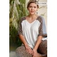 thumbnail image 1 of Linen Blend Animal Print See Through V-neck Colorblock Top With Side Slits, 1 of 1