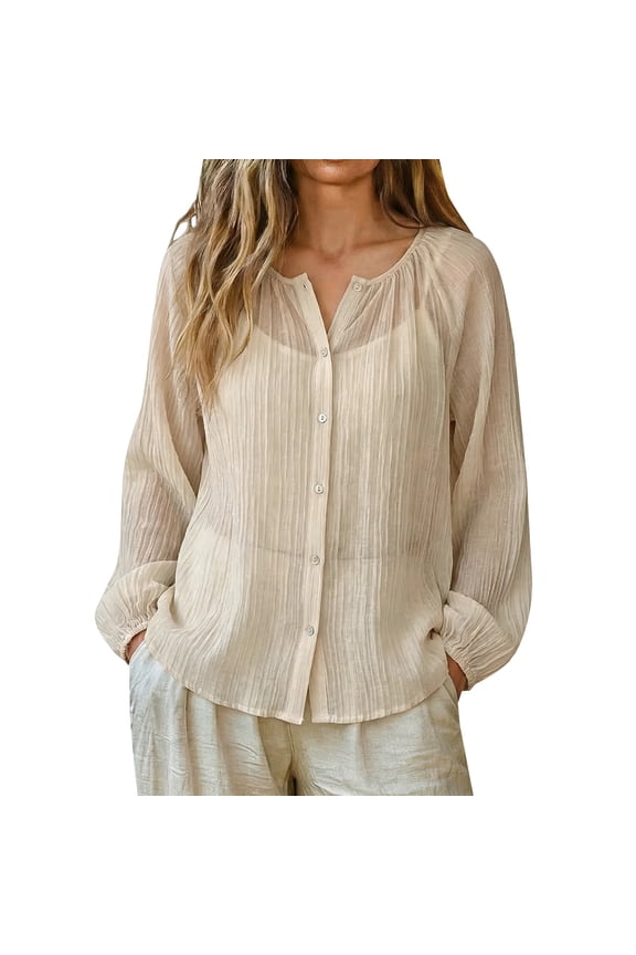Linen Blend Button Down Shirt Women Beach Jacket For Women Sun Protection Jacket Women Plus Size Linen Jacket Linen Cover Up Lightweight Cardigans For Women Sheer Cardigans For Women Summer