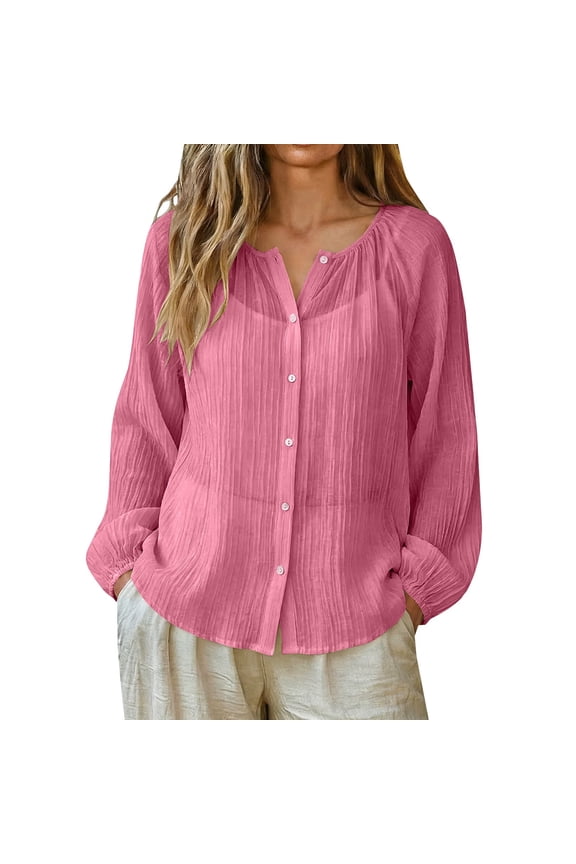 Linen Blend Button Down Shirt Women Linen Cover Up Summer Cardigan Women's Sun Jackets Plus Size Linen Jacket Sheer Cardigans For Women Summer Sun Protection Jacket Women Beach Jacket For Women