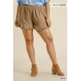 thumbnail image 1 of Linen Blend Elastic Waist Ruffle Hem Shorts With Pockets, 1 of 8