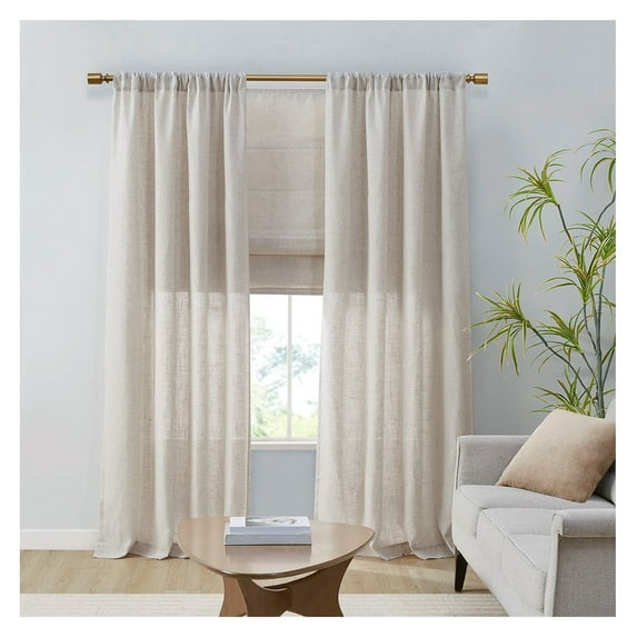 Linen Blend Light Filtering Curtain Panel Pair(2 Pcs Window Panels) Natural + Polyester