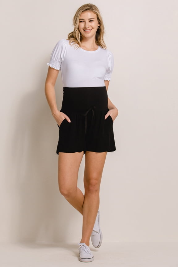Linen Blend Maternity Shorts with Elastic Band